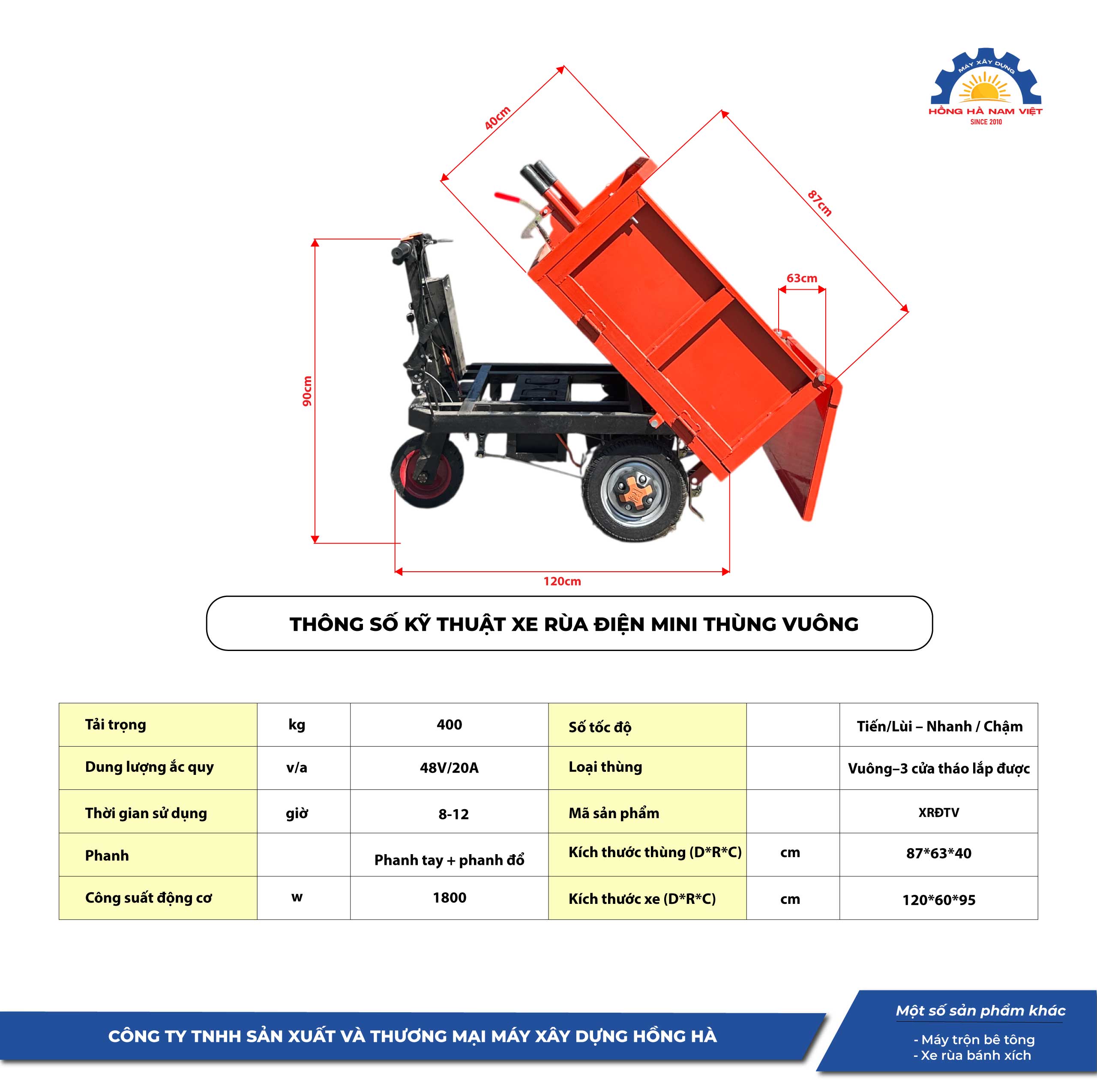Thông số xe rùa điện mini thùng vuông